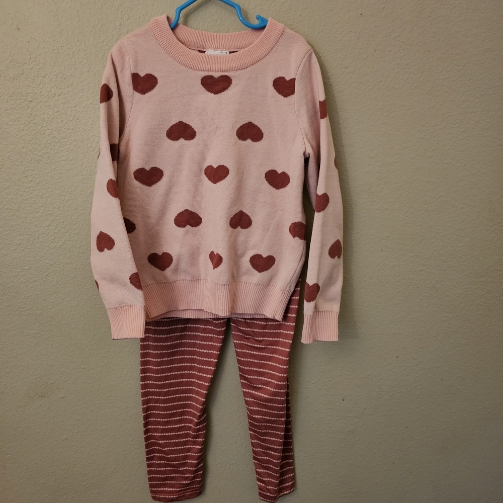 Just Lizzy Pink Heart Sweater with Pink Heart Striped Leggings